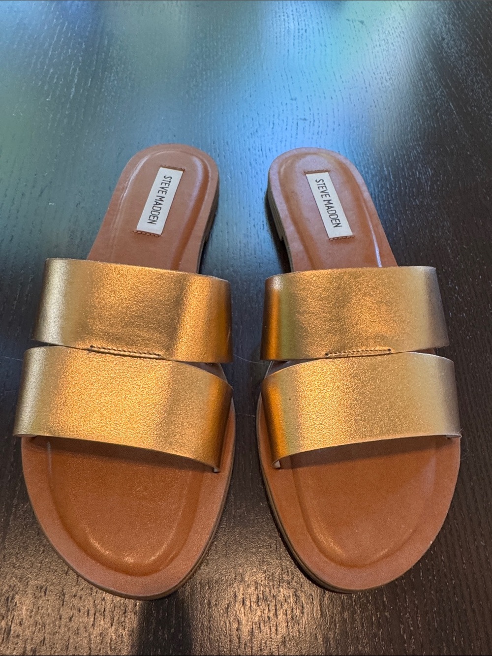 Steve Madden Metallic Rose Gold Double-Band Slide Sandals